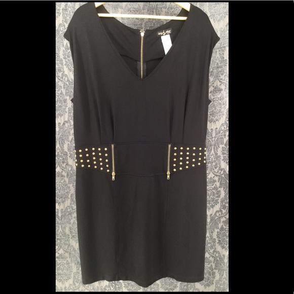 3X Baby Phat , Black Dress V-Neck With Gold Studs - Picture 2 of 9